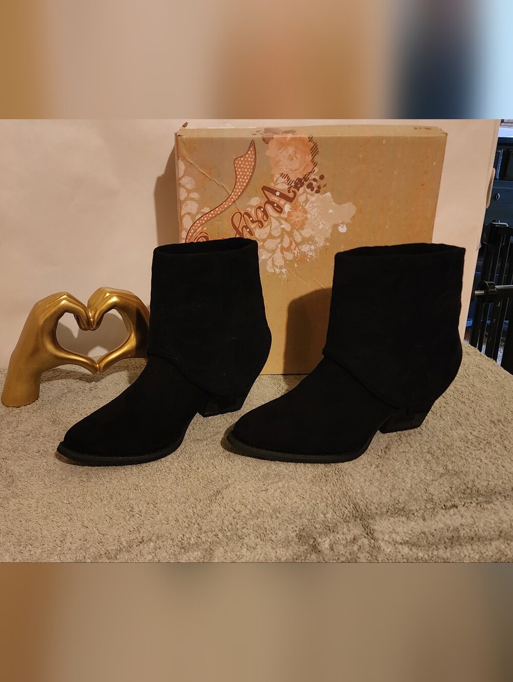 Very G Black Fold Over Western Ankle Boots - Women's Classic Booties